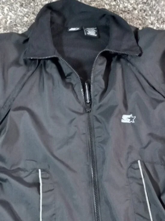 Mens STARTER Black Windbreaker Jacket Size S - Picture 2 of 7